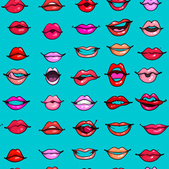 Red sexy lips seamless vector pattern. Design for fabric