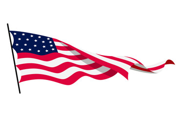 Waving flag of the United States of America. Illustration of wavy American Flag. National symbol, American flag on white background - illustration