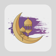 Vector illustration of moon and two lanterns, isolated on white background, simple, eps 10