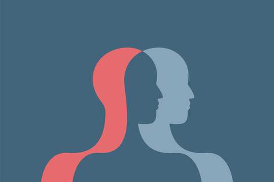Two overlapping profiles, as a symbol of codependent relationships, painful devotion, immersion in the life of a partner.