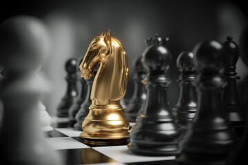 Golden Knight Chess, board game concept of business strategy idea © Anusorn