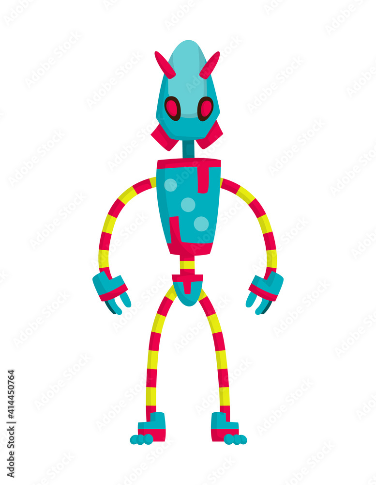 Poster funny cartoon robot. cute retro robot. robotic for children. friendly android robot character with a