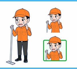 Young man in orange work clothes