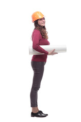 side view. young woman architect looking forward