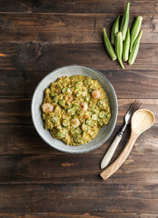 Caruru, traditional Afro-Brazilian dish made with okra and dried shrimp, tomatoes., cashews and peanuts