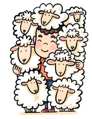 A young man raising a lamb with love.