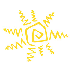 Fototapeta na wymiar Cute funny sun icon. Bright and beautiful cartoon character. Abstract yellow sun shape. Hand drawn doodle sun. Sun logo icon. Illustration