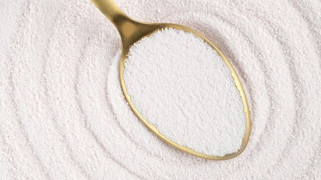 collagen. collagen powder in golden spoon. Natural beauty and health supplement
