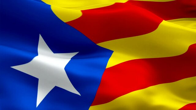 Realistic looping Catalonia waving flag. National 3d Barcelona flag waving. Sign of Catalonia seamless loop animation. Barcelona flag HD resolution Background. Catalonia flag 1080p Full HD video 
