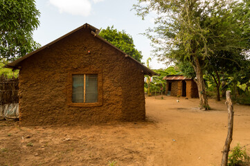 Fototapeta na wymiar Zaramo style houses in the Watamu forest