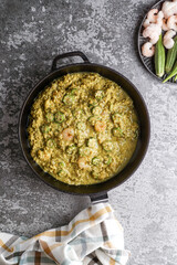 Caruru, traditional Afro-Brazilian dish made with okra and dried shrimp, tomatoes., cashews and peanuts