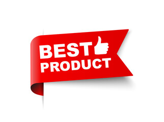 Red vector illustration best product banner with thumb up