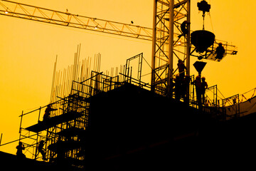 Construction worker working on a construction site,for construction teams to work in heavy industry, high ground and safety concepts.
