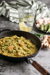 Caruru, traditional Afro-Brazilian dish made with okra and dried shrimp, tomatoes., cashews and peanuts