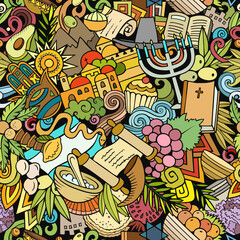 Obraz na płótnie Canvas Cartoon doodles Israel seamless pattern.