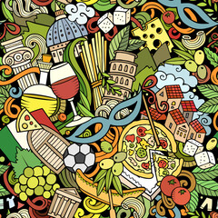 Cartoon doodles Italy seamless pattern.