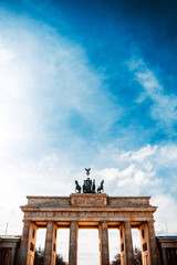 Fototapeta na wymiar Brandenburg Gate (Brandenburger Tor) famous landmark in Berlin, Germany, rebuilt in the late 18th century as a neoclassical triumphal arch in Berlin