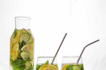 Infused Water with Fresh Organic Lemon and Cucumber and ginger