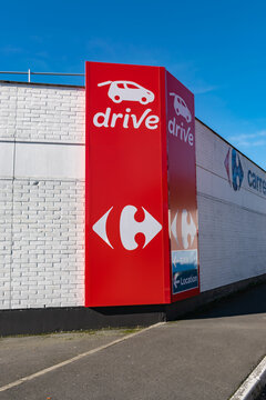 Wasquehal,FRANCE-February 24,2019: Carrefour Drive.This service that allows the customer to shop online and receive them on the physical Carrefou Drive.