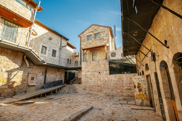 Fototapeta na wymiar Authentic vintage internal yard in old town of Jerusalem, Israel