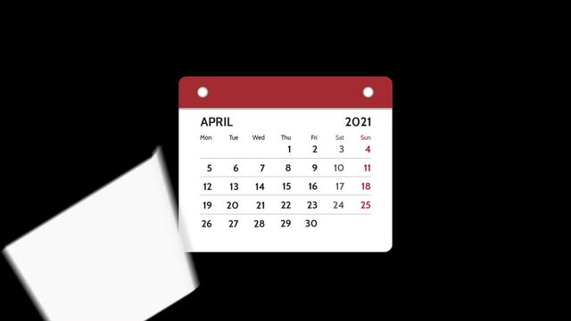 Animation of flipping calendar on black background with alpha