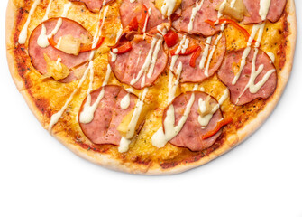 pizza with salami isolated on the white background