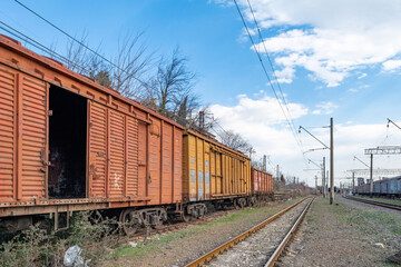 Fototapeta na wymiar Georgia, Tbilisi. Railway junction. Old railway cars. Freight and passenger wagons out of service.