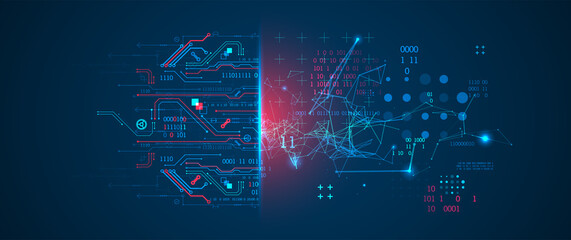 Abstract background on technological and scientific topics. Plexus effect with various techno details with a place under the text. Vector format.