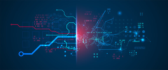Obraz premium Abstract background on technological and scientific topics. Plexus effect with various techno details with a place under the text. Vector format.