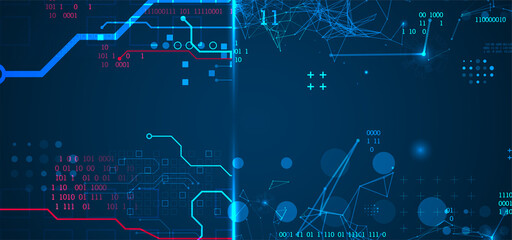 Abstract background on technological and scientific topics. Plexus effect with various techno details with a place under the text. Vector format.