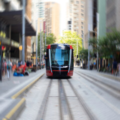 Tram moving through George St in Sydney NSW Australia - obrazy, fototapety, plakaty