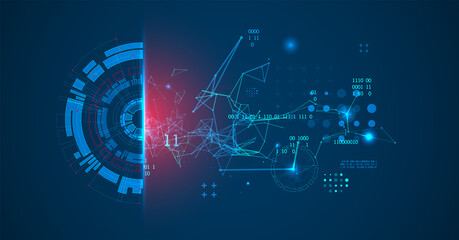Abstract background on technological and scientific topics. Plexus effect with various techno details with a place under the text. Vector format.