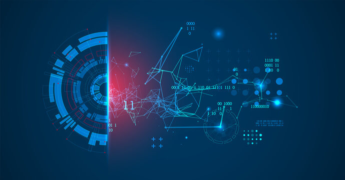 Abstract background on technological and scientific topics. Plexus effect with various techno details with a place under the text. Vector format.