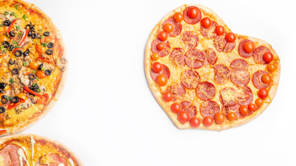 three different kinds of pizzas