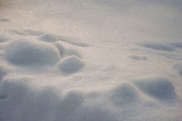 White snow background, selective focus