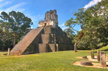 View of the ruins of Mayan ancient city of Tikal in Guatemala 