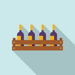 Wine bottle wood box icon. Flat illustration of wine bottle wood box vector icon for web design