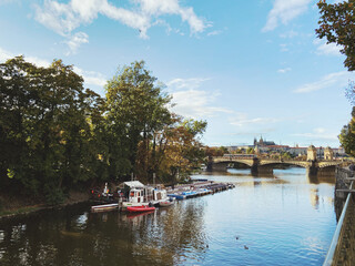 Fototapeta premium Boat on river in Prague