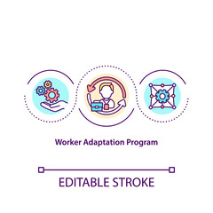 Worker adaptation program concept icon. Office work optimization. Human resources. New employee idea thin line illustration. Vector isolated outline RGB color drawing. Editable stroke