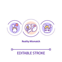 Reality mismatch concept icon. Life crisis. Frustration from career. New worker. Employee adaptation idea thin line illustration. Vector isolated outline RGB color drawing. Editable stroke