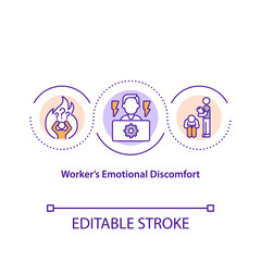 Worker emotional discomfort concept icon. Overwhelmed from work. Stress on corporate job. Employee adaptation idea thin line illustration. Vector isolated outline RGB color drawing. Editable stroke