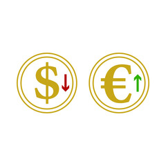 Falling Dollar And Growth Up Euro Coins Icon