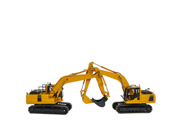 Two  excavator   model   on  a white background