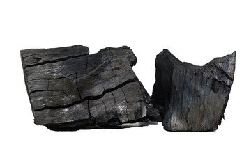 Hardwood charcoal, traditional from nature burning isolated on white background
