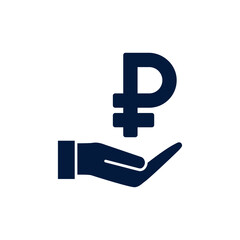 Rouble in hand flat icon isolated on white background. Vector illustration