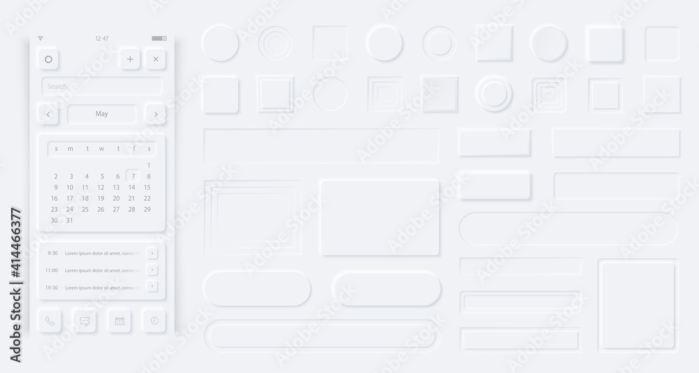 Wall mural neumorphism style elements vector set. modern website or mobile app design. minimal style neumorphis