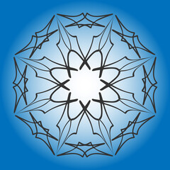 Vector mandala, outline grey stroke illustration, blue gradient background