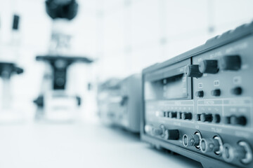 Measuring instruments in a modern physics research laboratory.