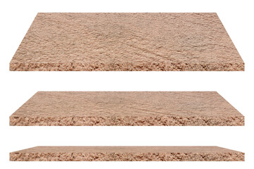 Collection of stone shelves on an isolated white background, There are clipping paths for the designs and decoration.Used for display or montage your products.