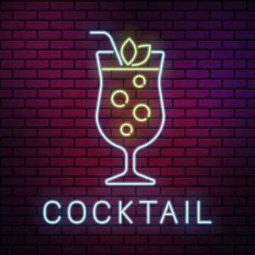 Neon cocktail on break wall vector illustration
